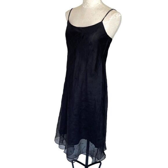 NWT Lauren Ralph Lauren Black 100% Silk Slip Gown Dress polka dot overlay Size 8 - Picture 4 of 10